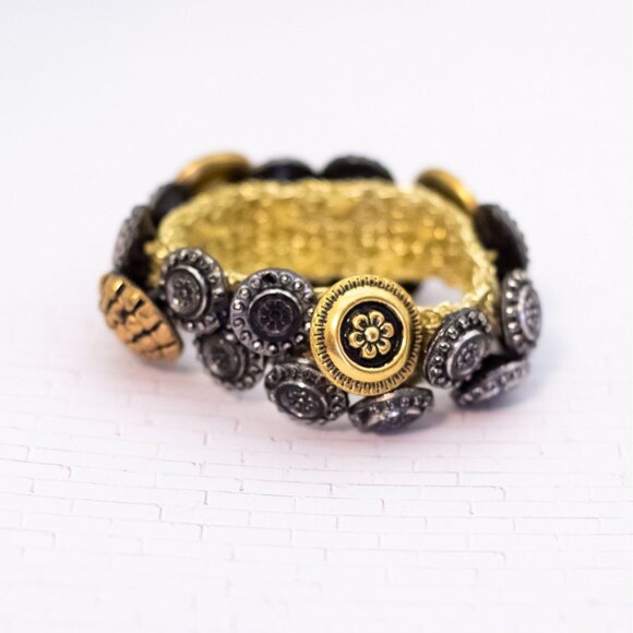 6 inch, Vintage Floral Charm Two Tone Elegant Bracelet - V28 - Picture 1 of 3